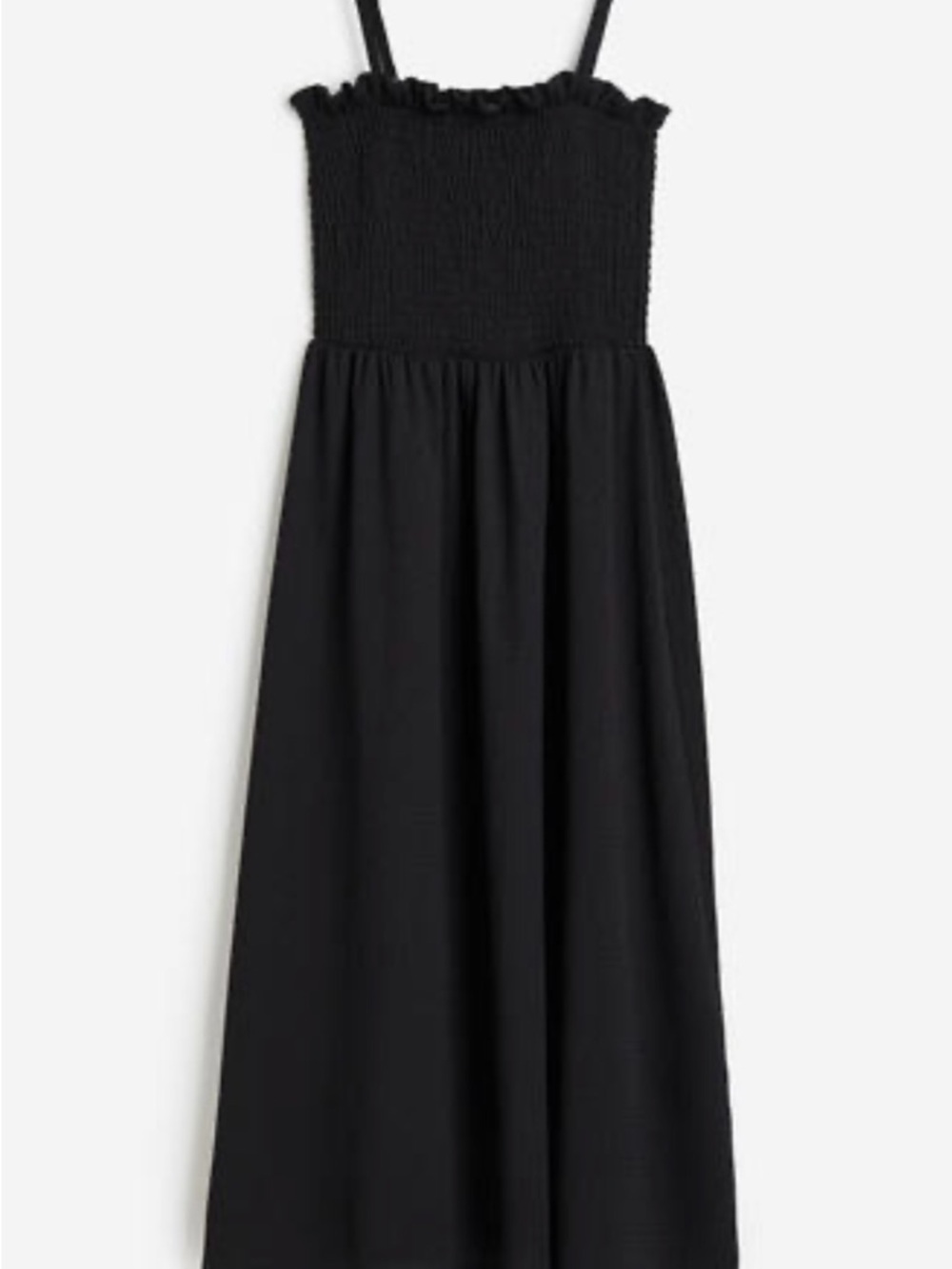 Black Smocked Waist Midi Dress